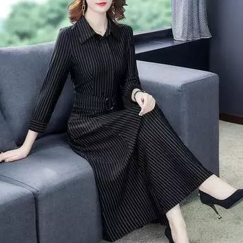 Платье M - 4XL, женское платье больших размеров, осеннее свободное тонкое длинное платье с длинным рукавом и талией M чёрный