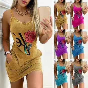 Платье-майка без рукавов на бретельках спагетти, женские летние свободные футболки, платья S жёлтый