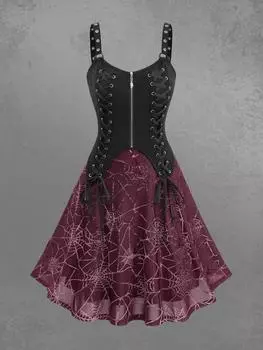 Платье-майка Rosegal Gothic Spider Web Flocking с принтом черепа и застежкой-молнией на спине L красный