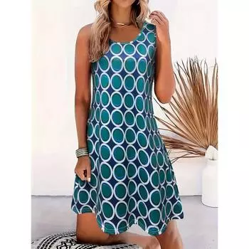 Платье-майка с круглым вырезом и графическим принтом, повседневное платье без рукавов на весну и лето, женская одежда для женщин, пляжная футболка с цветочным принтом S