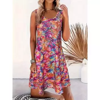 Платье-майка с принтом Space Dye, отпускное платье без рукавов с круглым вырезом, женская одежда S