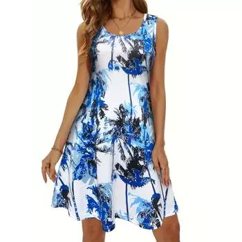 Платье-майка со сплошным принтом, отпускное платье без рукавов на весну и лето, женская одежда S