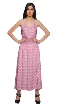 Платье макси без рукавов с кружевной отделкой на бретельках Moomaya Women Summer 2XL светло-розовый