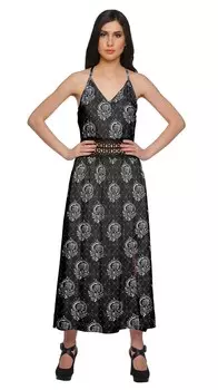 Платье макси без рукавов с кружевной отделкой на бретельках Moomaya Women Summer 2XL чёрный