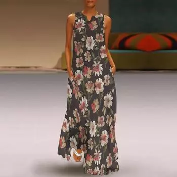 Платье макси для женщин, повседневное летнее платье без рукавов с v-образным вырезом и карманом, свободное платье S белый