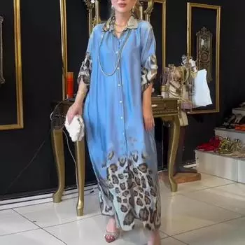 Платье макси Lady Spring с леопардовым принтом, длинными рукавами и запонкой, свободное, однобортное S белый