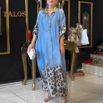 Платье макси Lady Spring с леопардовым принтом, длинными рукавами и запонкой, однобортное, винтажное, повседневное, с высокой талией S белый