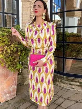 Платье макси с длинным рукавом и ворсистым воротником, с оборками, складками, для женщин, облегающее, весенне-летнее женское платье-халат L красный