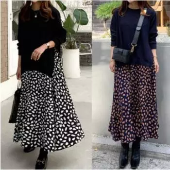 Платье макси с длинными рукавами и принтом в складку 2023 года с имитацией двух частей XXXL чёрный/цветочный