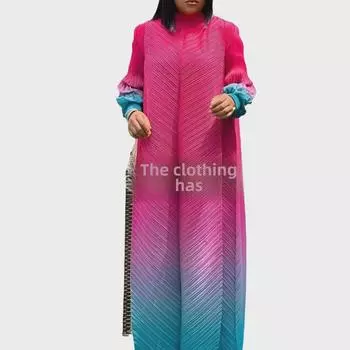 Платье макси с плиссировкой и градиентными рукавами-фонариками Miyaki One Size маджента