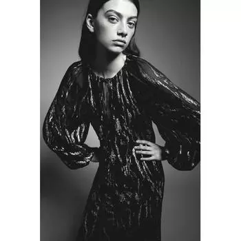 Платье макси с рисунком HM черное с рисунком