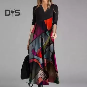 Платье макси с V-образным вырезом, шикарное, элегантное, удобное, стильное, весенне-осеннее, летнее, женское, аксессуары M красный