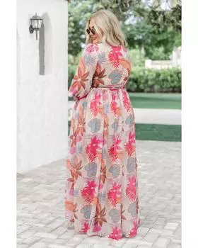 Платье макси с высокой талией Azura Exchange Tropical Palm Print 2X разноцветный