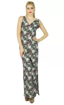 Платье макси женщин Бимба длинное напечатанное с повседневной одеждой с боковым разрезом 18 разноцветный