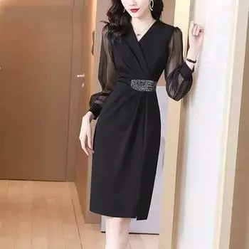 Платье-мешок во французском стиле Хепберн, женское, облегающее, высокого класса, темпераментное, в стиле вестерн, черная юбка XXL чёрный