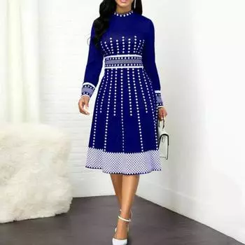 Платье миди с большим подолом, Невыцветающее стильное офисное женское винтажное платье трапециевидной формы длиной до середины икры для свадьбы L чёрный