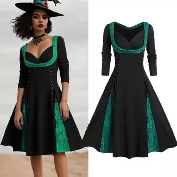 Платье миди с квадратным воротником и длинными рукавами, на шнуровке, с высокой талией, плотное кружевное платье миди, лоскутное цветное праздничное платье с большим подолом XXL красный