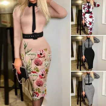 Платье миди с лацканами и длинными рукавами, высокой талией, клетчатым принтом, офисное женское платье, рабочая одежда