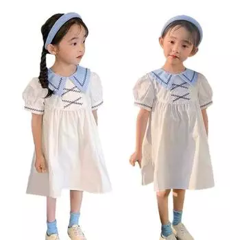 Платье милое и милое, маленькое свежее корейское платье с лацканами для девочек от 0 до 5 лет 120