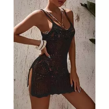 Платье-мини Breezy Beach для женщин - без рукавов, с вырезом и разрезом сбоку - повседневная одежда на весну/лето One Size