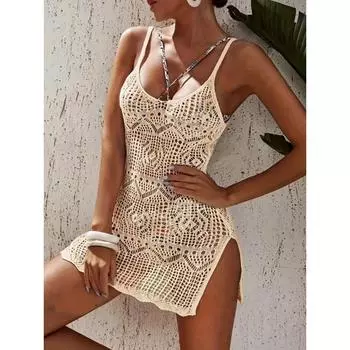 Платье-мини Breezy Beach для женщин - без рукавов, с вырезом и разрезом сбоку - повседневная одежда на весну/лето One Size белый