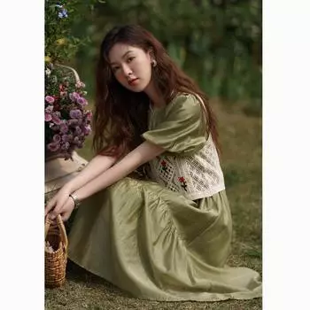 Платье Mishow для женщин, летний стильный французский женский комплект, жилет с цветочным ремнем, вязаный ажурный многоуровневый женский костюм средней длины MXC33T0052 S