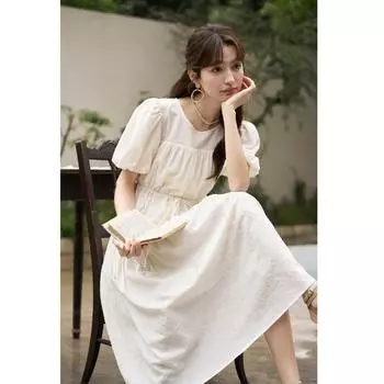 Платье Mishow для женщин, лето 2023, однотонное свободное платье трапециевидной формы во французском стиле с круглым вырезом и пышными рукавами, MXC38L1415 S