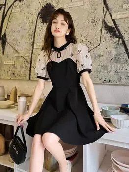 Платье MISHOW для женщин, лето 2023, новое винтажное платье с цветочным принтом и круглым вырезом, элегантная повседневная женская одежда MXC37L1362 S чёрный