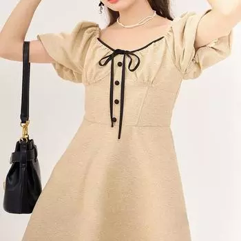 Платье Mishow для женщин, лето 2023, новое элегантное платье с высокой талией во французском стиле, с пышными рукавами, на шнуровке, однотонное платье с квадратным воротником, MXC38L1484 S