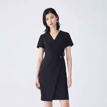 Платье модное Obeg весна/лето с V-образным вырезом и отделкой талии Black 155/XS/34