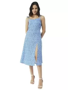 Платье Moomaya с принтом на бретелях, облегающее длинное платье с высоким разрезом до бедра, клубная одежда L синий