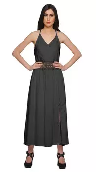 Платье Moomaya Womena с тонкими лямками и разрезами по бокам, однотонная одежда больших размеров 2XL темно-серого