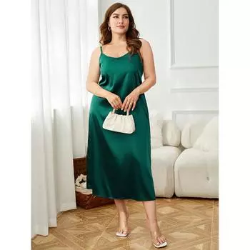 Платье на бретельках для женщин Элегантное простое длинное платье Однотонное атласное платье на бретелях с завязками Регулируемое модное платье Дышащее легкое удобное платье размера плюс XL