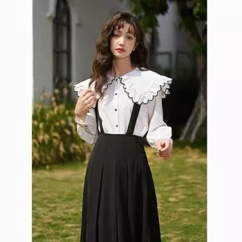 Платье на бретелях Mishow для женщин, весна-лето, однотонное винтажное черное ампирное платье средней длины, корейское качество, элегантная женская одежда со рюшами MXC11B0615 M чёрный