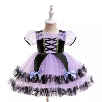 Платье на Хэллоуин, платье для девочек-цветочниц, платье на крещение малышей, платье на второй день рождения, одежда для маленьких девочек, кружевной костюм принцессы на свадьбу и вечеринку для детей 70cm69M фиолетовый