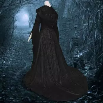 Платье на Хэллоуин, средневековый ренессансный дьявол, языческая ведьма, свадебное платье, платье макси с капюшоном, костюм для косплея для ролевых игр, Хэллоуина L вино красного