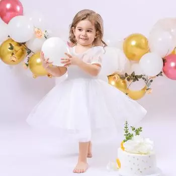 Платье на первый день рождения для маленьких девочек, праздничное платье с короткими рукавами, рождественская белая одежда для новорожденных, платья на крестины для детей 1-2 лет 80 белый