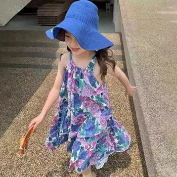 Платье на подтяжках для девочек, милое детское корейское платье-жилет в западном стиле 130