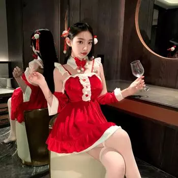 Платье на подтяжках, рождественская бархатная одежда, женская одежда, униформа, платье Лолиты, комплект One size