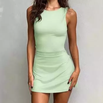 Платье на шнуровке, вечернее, клубное, летнее, без рукавов, сексуальное, с открытой спиной, с короткими бедрами, коктейльные платья S зелёный