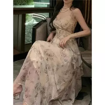 Платье на тонких бретельках с оборками, летние женские модные элегантные винтажные платья миди с принтом, женская вечерняя одежда, Vestdios S дубильная кора