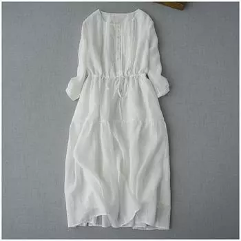 Платье на завязках свободное литературное и тонкое среднее и длинное органное плиссированное синее Мори юбка-низ темпераментная юбка фея лето M светло-синий