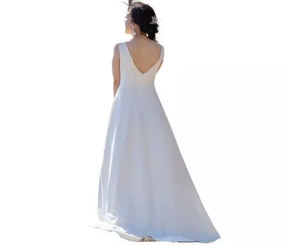 Платье Natural Bride Простое белое платье Невеста Платье Главный герой Открытая спина Без рукавов Длинный шлейф [Платье EightSTAR] Предсвадебное вечернее платье А-силуэта (М, белый