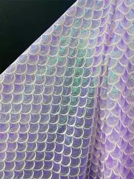 Платье невесты, свадебное платье, платье для выступлений, детское кружево с двойными пайетками, сетчатая ткань с пайетками и рыбьей чешуей, по ярдам 1yard фиолетовый