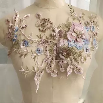 Платье невесты Свадебные аппликации своими руками 3D Кружевные ткани Патч Цветы Бисерные ткани Вышивка Аппликация 13