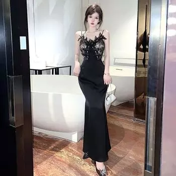 Платье облегающего кроя из трехмерного кружева с французским темпераментом S чёрный