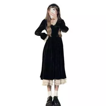 Платье Осенняя и зимняя одежда Женское платье с французским темпераментом Шикарное и тонкое платье S