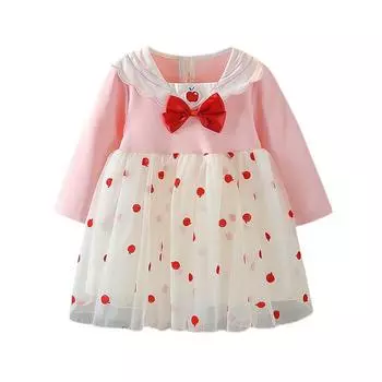 Платье-пачка для маленьких девочек, весенние вязаные платья в рубчик, пышное платье из тюля с длинными рукавами, платья принцессы с матросским воротником в горошек 90