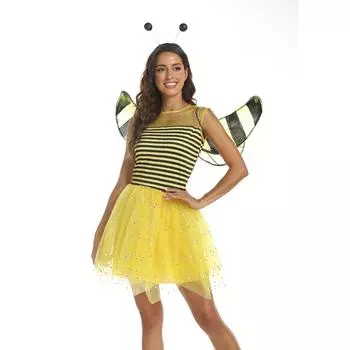 Платье-пачка «Маленькая пчелка» для женщин, карнавальный костюм на Хэллоуин, фатиновый костюм с цветами, праздничная вечеринка, нарядное платье феи пчелы, наряд S золотой