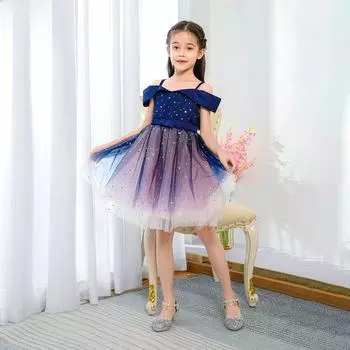 Платье-пачка на одно плечо с пайетками Starry Sky для девочек — европейский и американский стиль летней принцессы 150 cm темно-синий